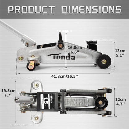 Floor Jack, Hydraulic Portable Car Lift Jack, 1.5 Ton (3,000 Lb) Capacity for Sedan and Coupe (Silver)
