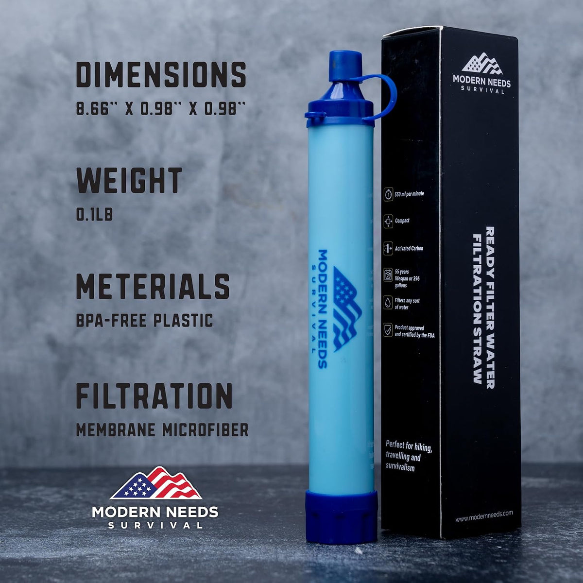 Ready Filter Personal Water Filter Straw | Backpacking Water Filter for Hiking & Camping | Portable Water Purifier Camping | Emergency Survival Gear & Camping Survival Kit