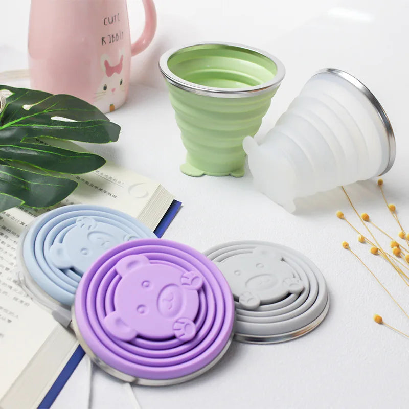 180ML Portable Silicone Folding Water Cup Outdoor Heat Resistant Foldable Mug with Lid Collapsible Travel Drinking Cups